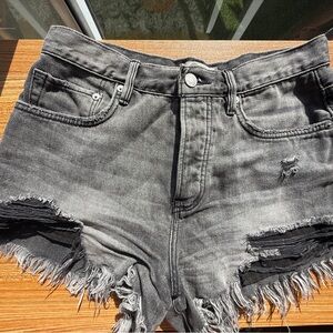 Free People Charcoal Frayed Jean Shorts